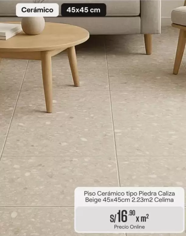Piso Cerámico tipo Piedra Caliza Beige 45x45cm 2.23m2