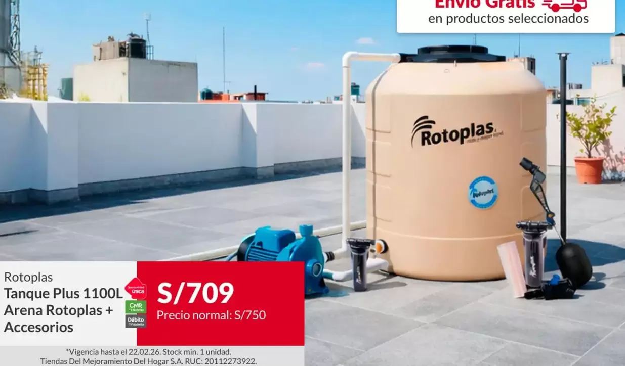 Rotoplas - Tanque Plus 1100L Arena  + Accesorios