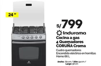 Indurama - Cocina a gas 4 Quemadores CORUÑA Croma