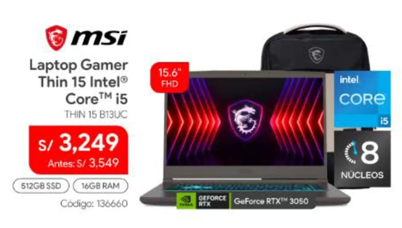 MSI - Laptop Gamer Thin 15 Intel Core™ 15 THIN 15 B13UC