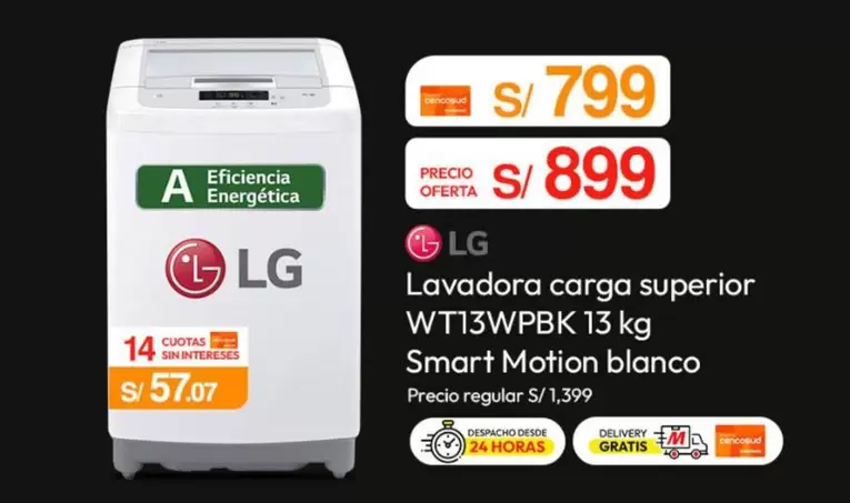 Lg - Lavadora carga superior WT13WPBK 13 kg Smart Motion blanco