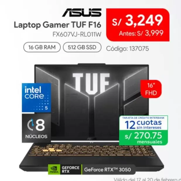 Asus - Laptop Gamer TUF F16 FX607VJ-RLO11W