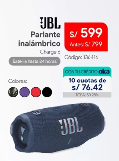 JBL - Parlante inalámbrico Charge 6