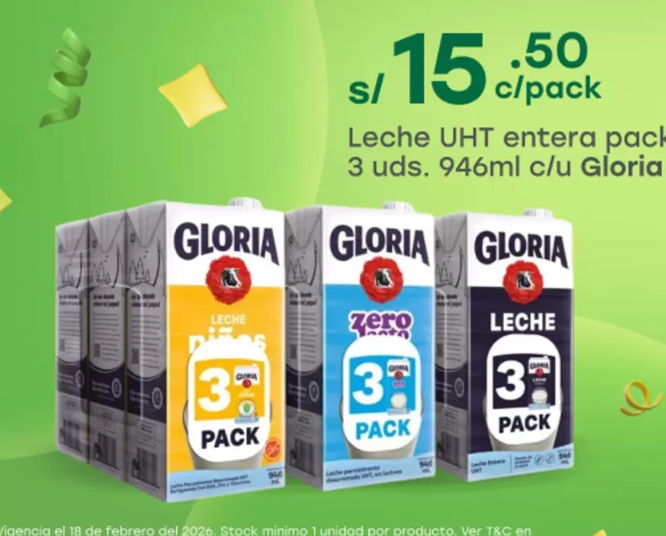 Gloria - Leche UHT entera pack