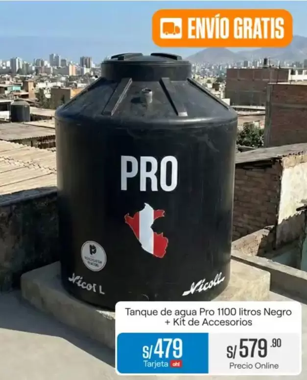 Pro    - Tanque de agua Pro 1100 litros Negro + Kit de Accesorios