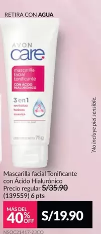 Avon - Mascarilla facial Tonificante con Ácido Hialurónico
