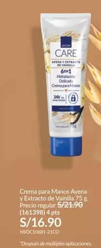 Avon - Crema para Manos Avena y Extracto de Vainilla 75 g