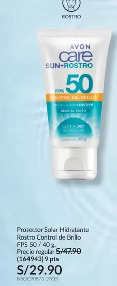 Avon - Protector Solar Hidratante Rostro Control de Brillo FPS 50 / 40 g