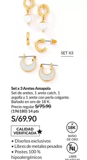 Oro - Set x 3 Aretes Amapola