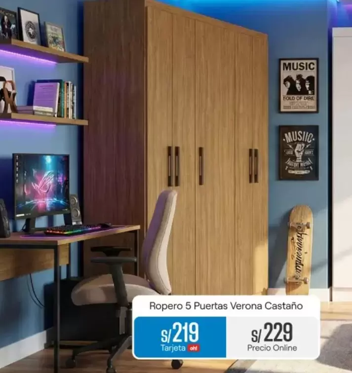 Ropero 5 Puertas Verona Castaño