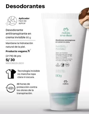 Natura - Desodorante antitranspirante en crema invisible