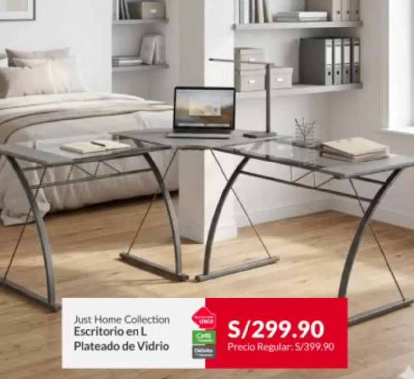 Escritorio en L Plateado de Vidrio