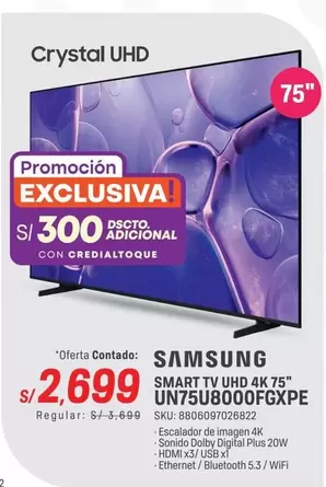 Samsung - SMART TV UHD 4K 75" UN75U8000FGXPE