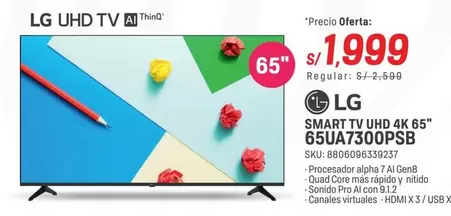 Lg - SMART TV UHD 4K 65" 65UA7300PSB