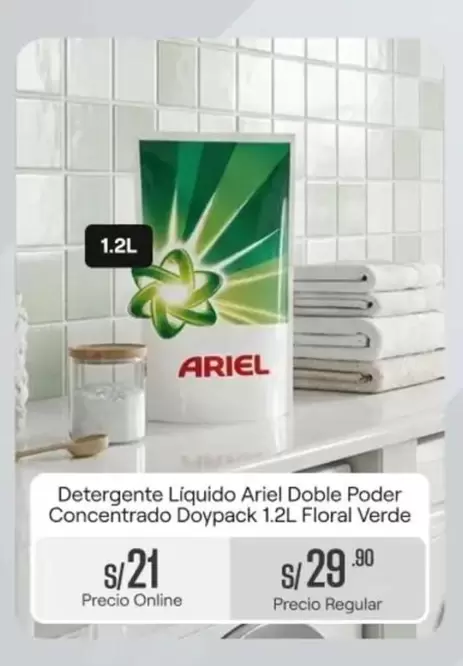 Ariel - Detergente Liquido Doble Poder Concentrado Doypack 1.2L Floral Verde