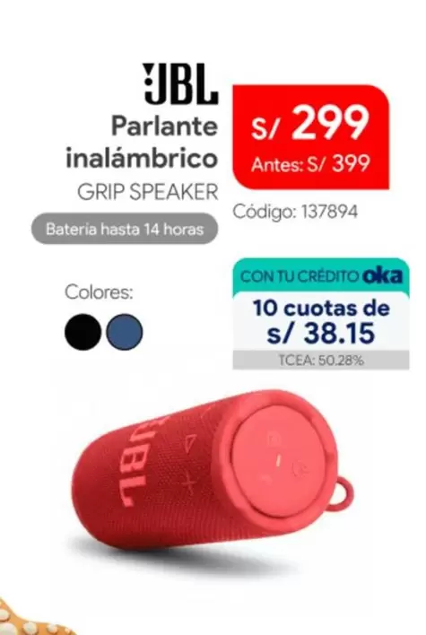 JBL - Parlante inalámbrico GRIP SPEAKER