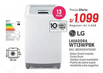 Lg - LAVADORA WT13WPBK