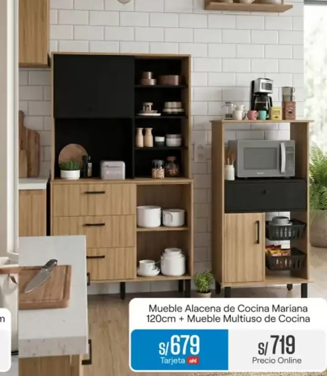 Alacena - Mueble  de Cocina Mariana 120cm + Mueble Multiuso de Cocina