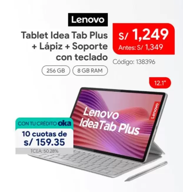 Lenovo - Tablet Idea Tab Plus + Lápiz + Soporte con teclado