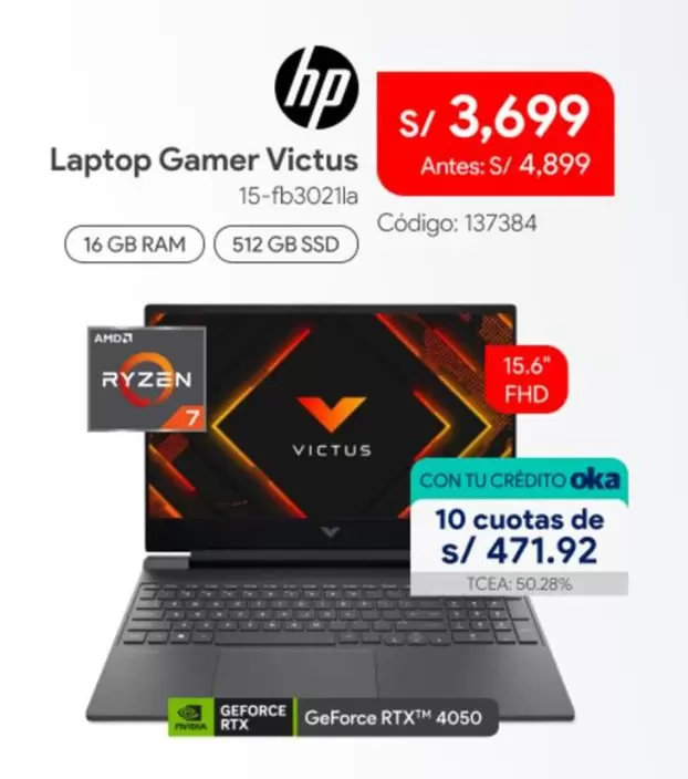 Hp - Gamer Victus 15-fb3021la