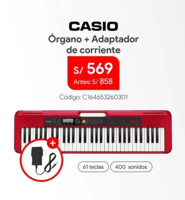 Casio - Órgano + Adaptador de corriente