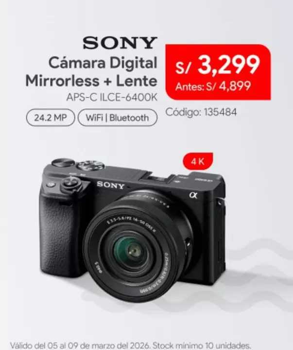 Sony - Cámara Digital Mirrorless + Lente APS-C ILCE-6400K