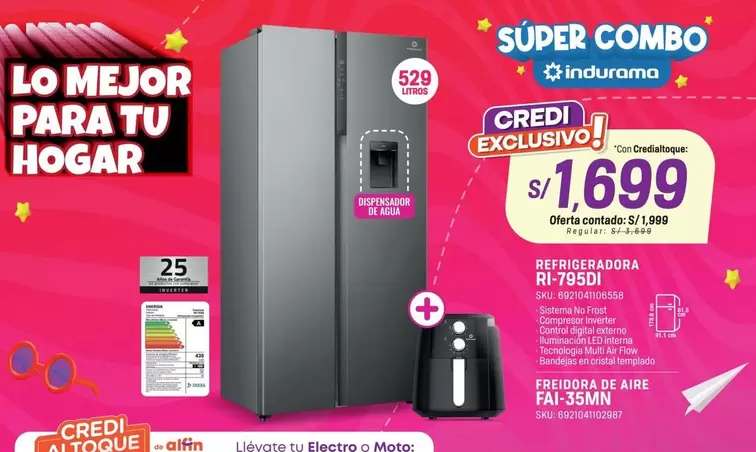 Indurama - REFRIGERADORA RI-795DI, FREIDORA DE AIRE FAI-35MN