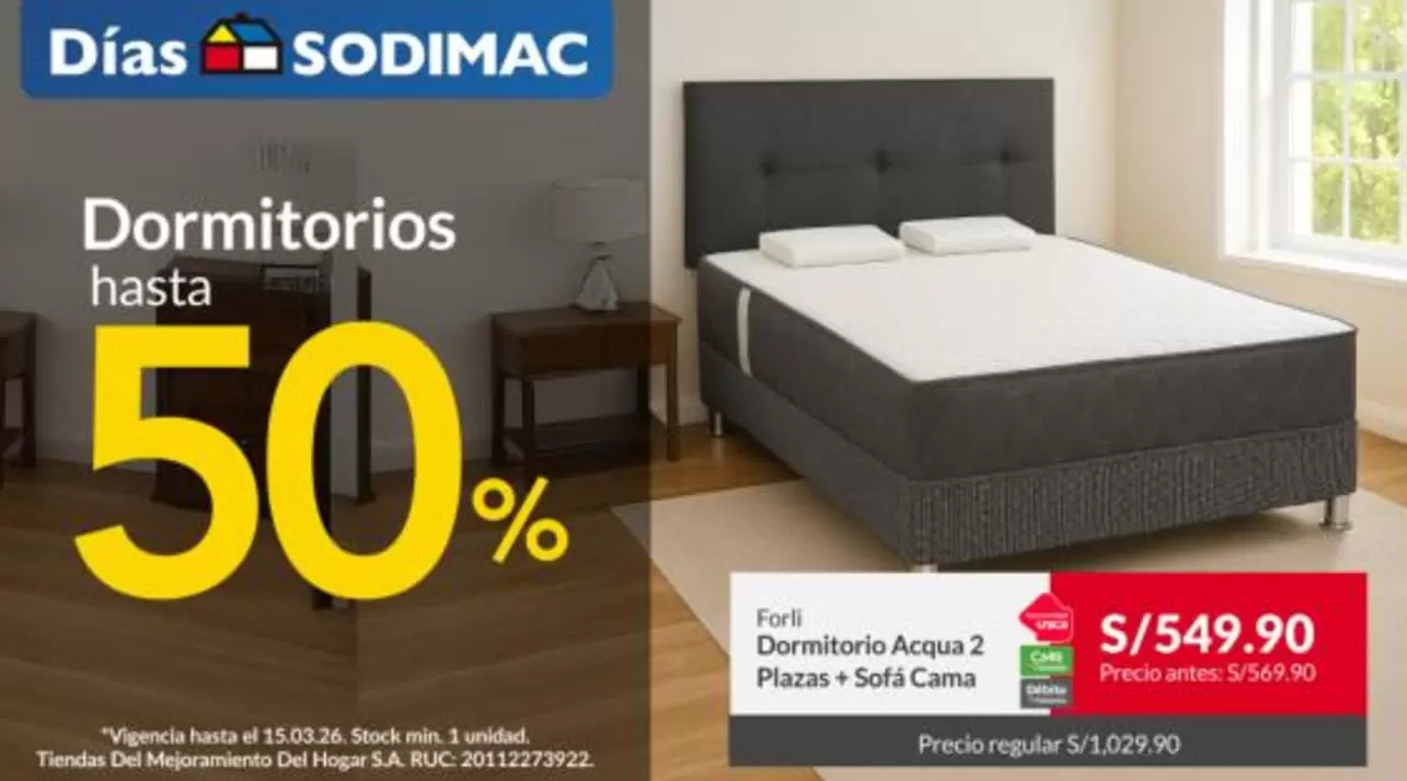 Sodimac - Dormitorio Acqua 2 Plazas Sofa Cama