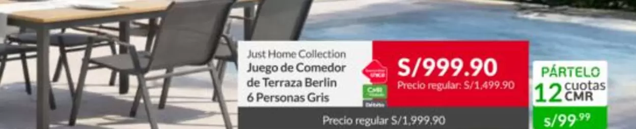 Juego de Comedor de Terraza Berlin 6 Personas Gris