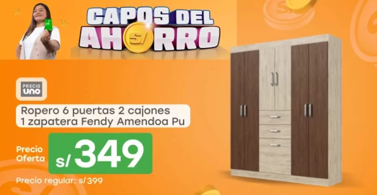 Ropero 6 puertas 2 cajones 1 zapatera Fendy Amendoa Pu