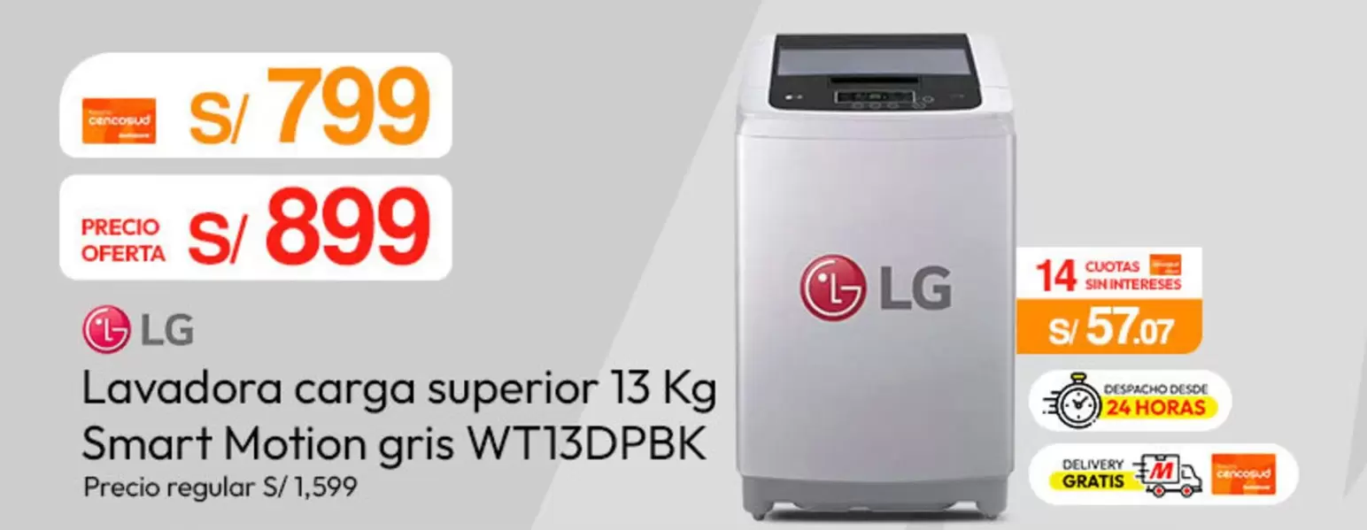 Lg - Lavadora carga superior 13 Kg Smart Motion gris WT13DPBK