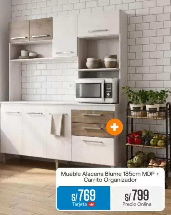 Alacena -  Blume 185cm MDP + Carrito Organizador