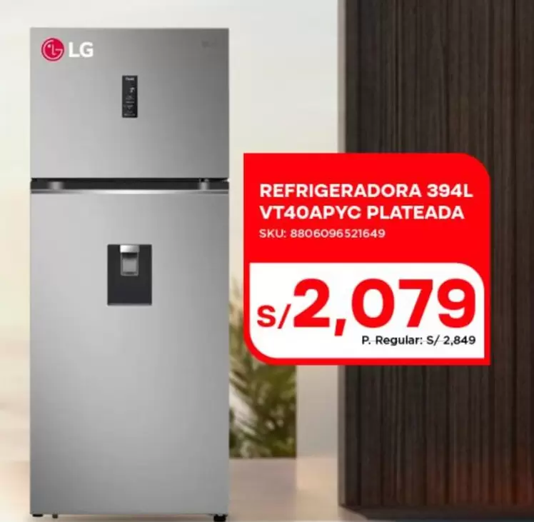 Lg - REFRIGERADORA 394L VT40APYC PLATEADA