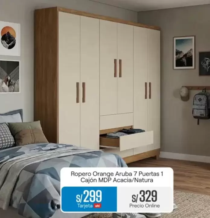 Orange - Ropero Aruba 7 Puertas 1 Cajón MDP Acacia/Natura