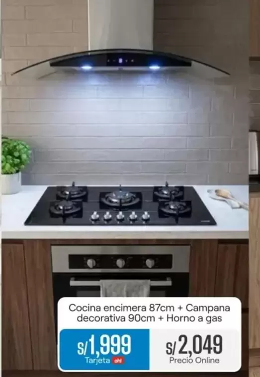 Cocina encimera 87cm + Campana decorativa 90cm + Horno a gas
