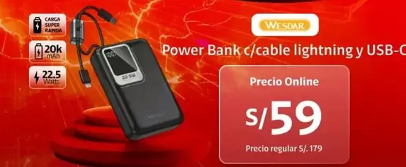 power - Power Bank c/cable lightning y USB-C