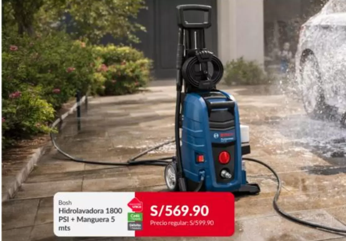 Bosch - Hidrolavadora 1800 PSI + Manguera 5 mts