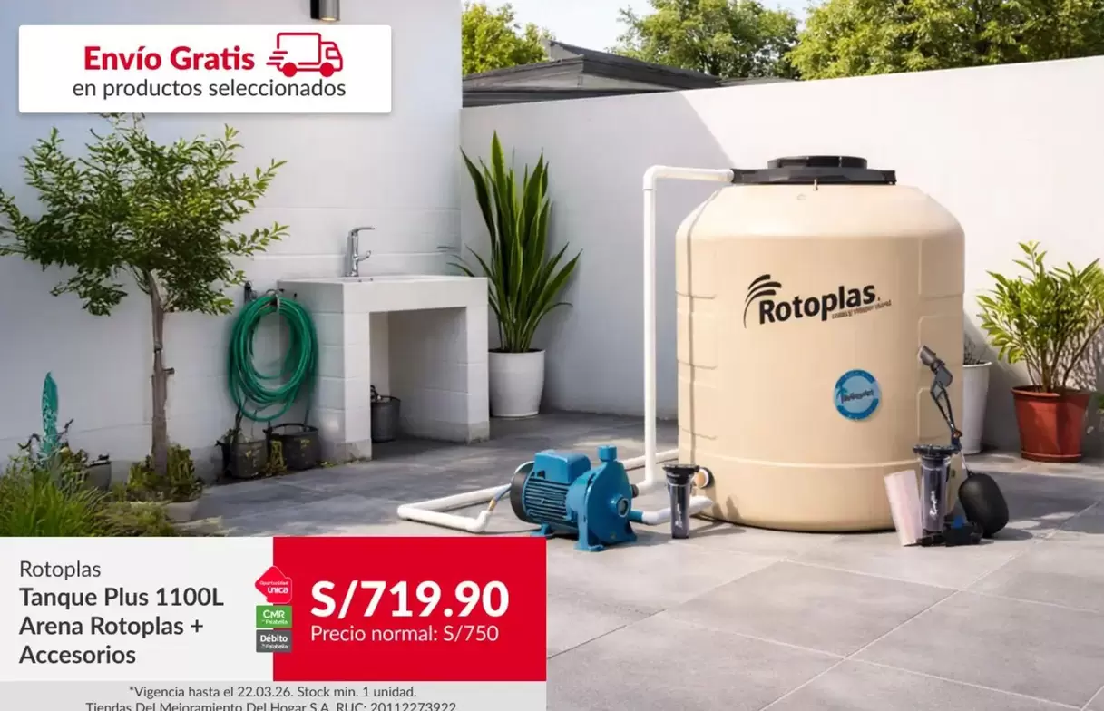 Rotoplas - Tanque Plus 1100L Arena  + Accesorios