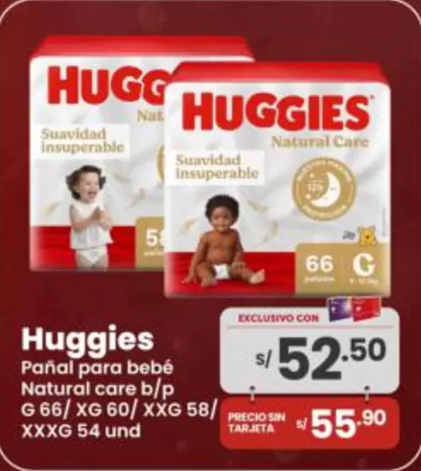 Huggies - Pañal para bebé Natural care b/p G 66/ XG 60/ XXG 58/ XXXG 54 und