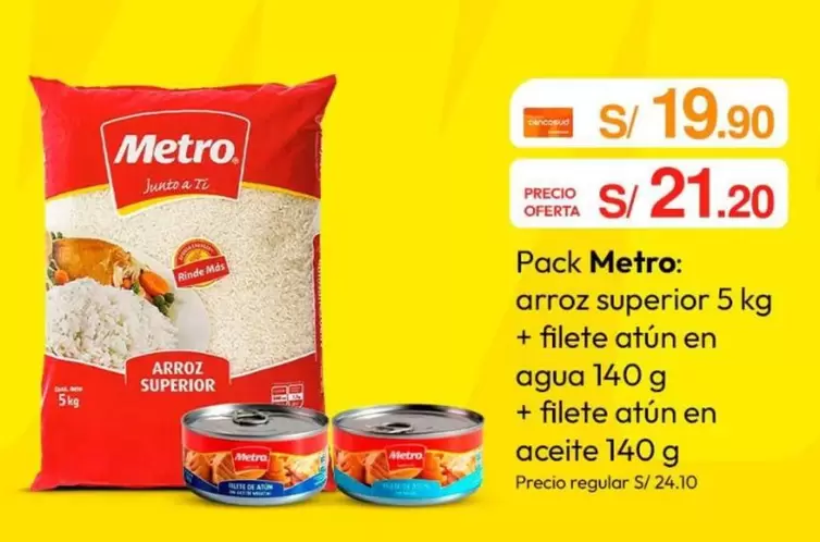 Metro - arroz superior 5 kg + filete atún en agua 140 g + filete atún en aceite 140 g