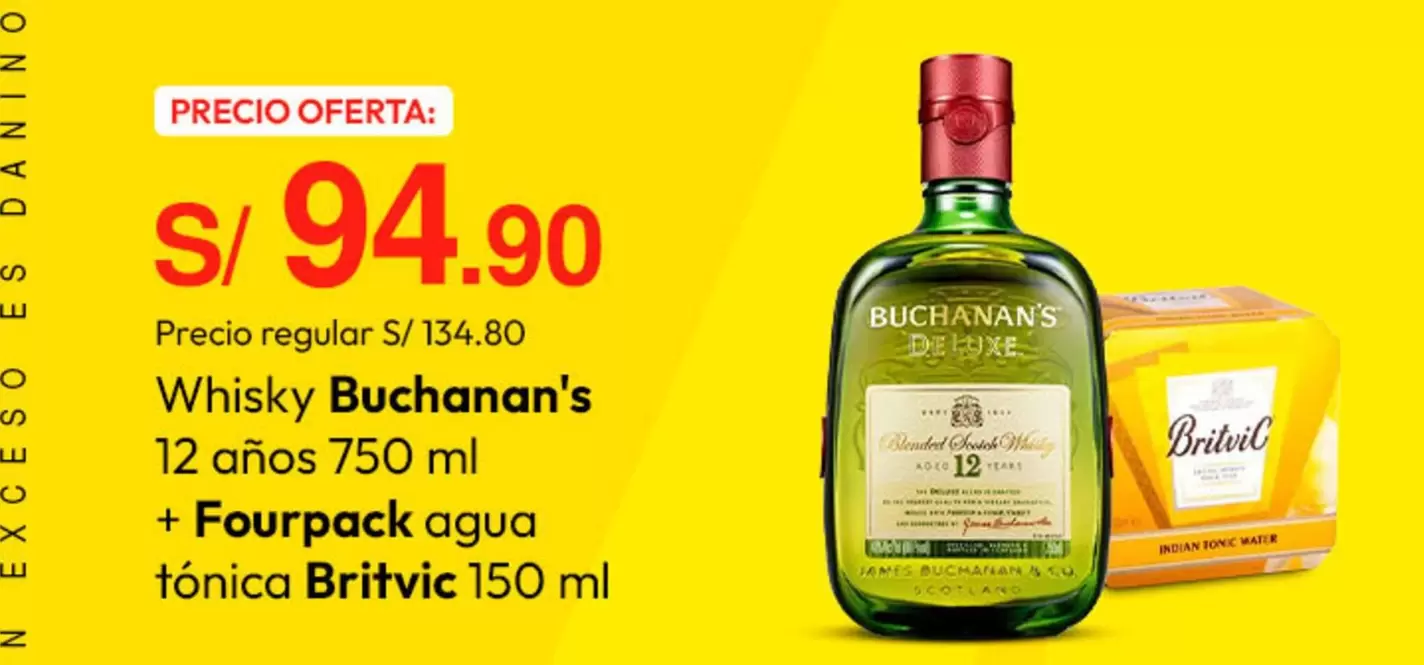 Buchanan's - Whisky 12 años 750 ml + Fourpack agua tónica 150 ml