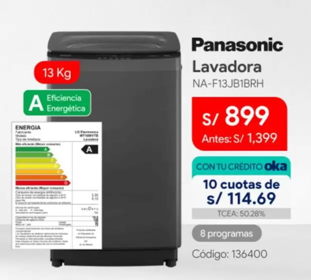 Panasonic - Lavadora NA-F13JB1BRH