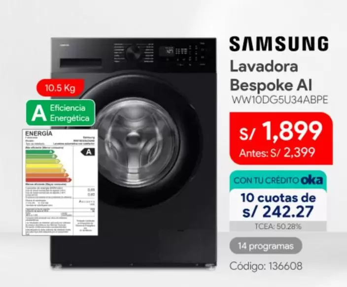 Samsung - Lavadora Bespoke AI WW10DG5U34ABPE