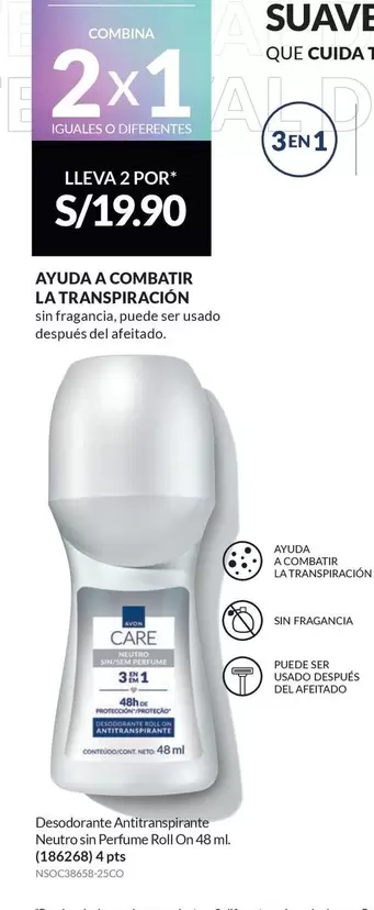 Suave - Desodorante Antitranspirante Neutro sin Perfume Roll On