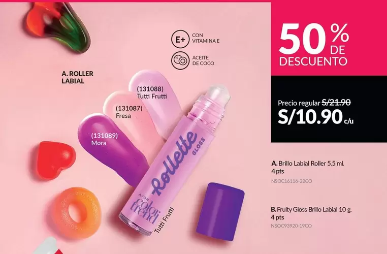 Avon - Brillo Labial Roller 5.5ml / Fruity Gloss Brillo Labial 10g