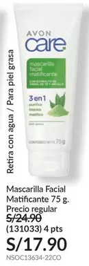 Avon - Mascarilla Facial Matificante 75 g