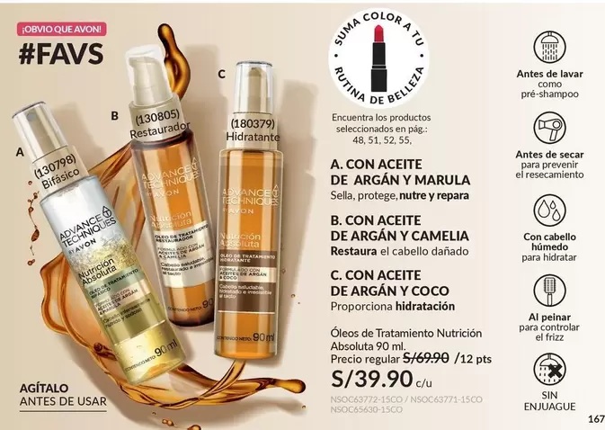 Avon - Aceite de Argán y Marula, Aceite de Argán y Camelia, Aceite de Argán y Coco