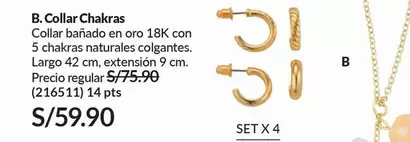 Oro - Collar Chakras Collar bañado en oro 18K con 5 chakras naturales colgantes. Largo 42 cm, extensión 9 cm. (216511)