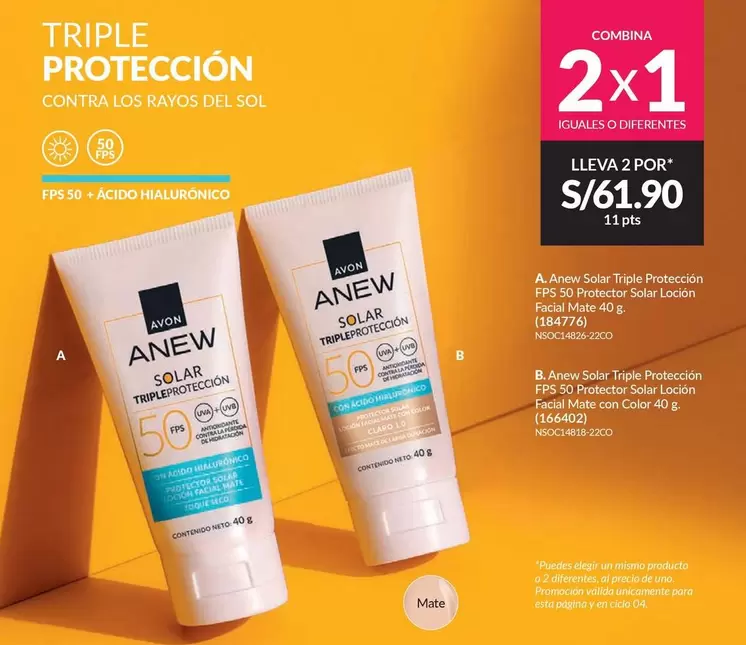 Avon - Anew Solar Triple Protección FPS 50 Facial Mate