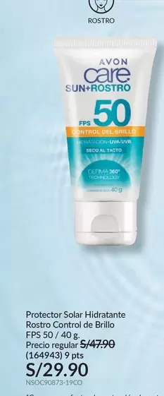 Avon - Protector Solar Hidratante Rostro Control de Brillo FPS 50 / 40 g